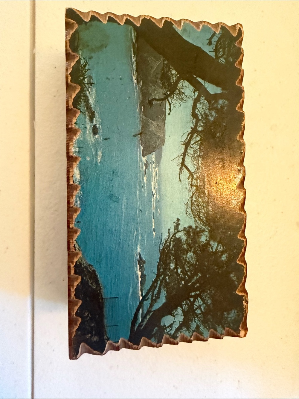 Vintage California Redwood Keepsake Box Coastal Ocean Scene
